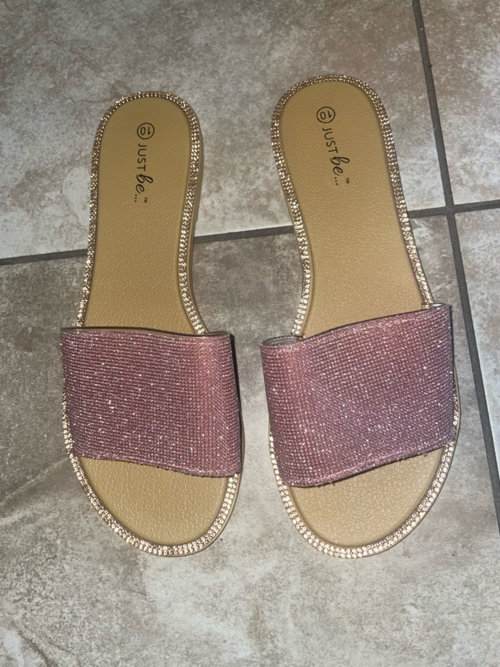 just be Pink Rose Glitter Slide Sandals
